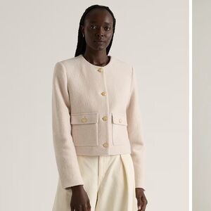 Quince 100% Merino Wool Collarless Cropped Jacket - Cream (Size Small)